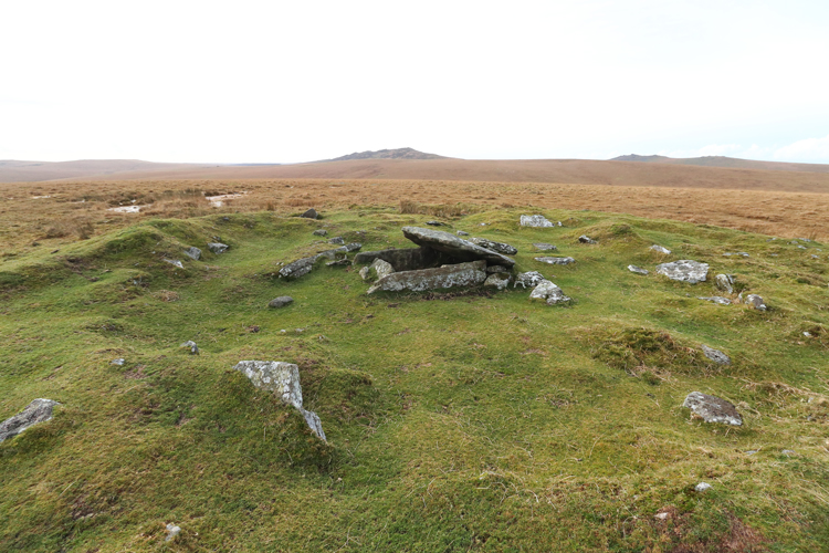 Buttern Hill cairn and cist with Brown Willy and Rough Tor behind
