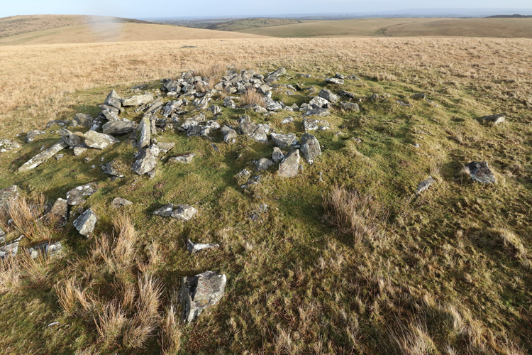 Large kerbed cairn at top of Leskernick Hill