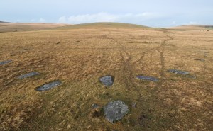 Leskernick stone circle with Leskernick Hill behind